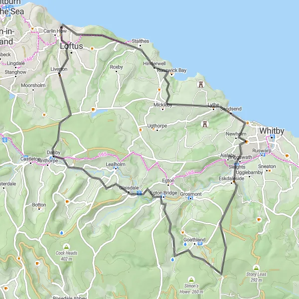 Map miniature of "Staithes and Glaisdale Adventure" cycling inspiration in Tees Valley and Durham, United Kingdom. Generated by Tarmacs.app cycling route planner