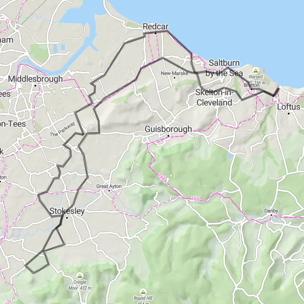 Map miniature of "Tees Valley Coastal Loop" cycling inspiration in Tees Valley and Durham, United Kingdom. Generated by Tarmacs.app cycling route planner