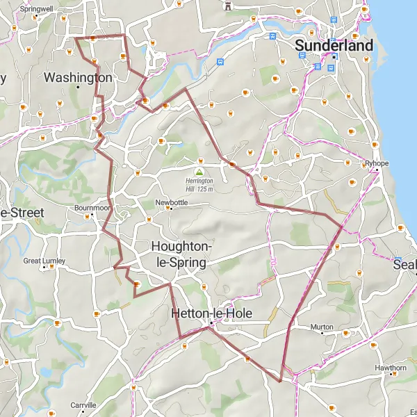 Map miniature of "South Hetton Gravel Ride" cycling inspiration in Tees Valley and Durham, United Kingdom. Generated by Tarmacs.app cycling route planner