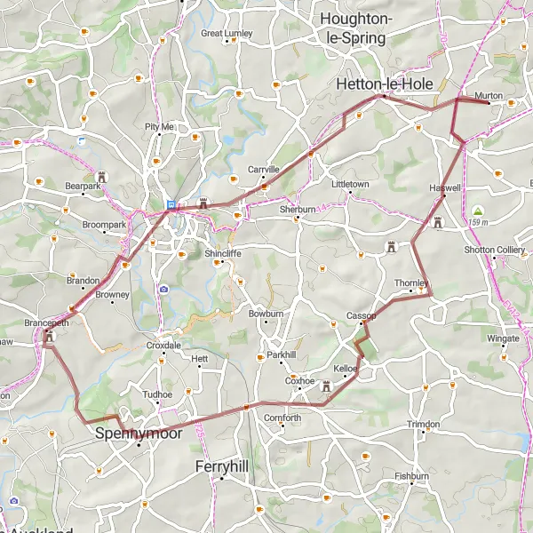 Map miniature of "South Hetton Gravel Adventure" cycling inspiration in Tees Valley and Durham, United Kingdom. Generated by Tarmacs.app cycling route planner