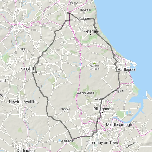 Map miniature of "Scenic Road Cycling Adventure" cycling inspiration in Tees Valley and Durham, United Kingdom. Generated by Tarmacs.app cycling route planner