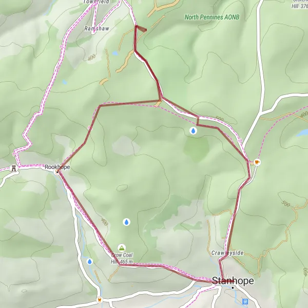 Map miniature of "Crow Coal Hill Gravel Route" cycling inspiration in Tees Valley and Durham, United Kingdom. Generated by Tarmacs.app cycling route planner