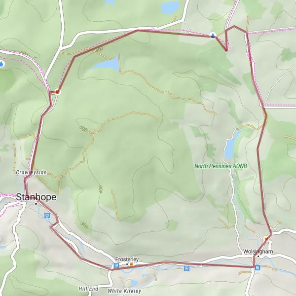 Map miniature of "Waskerley Gravel Loop" cycling inspiration in Tees Valley and Durham, United Kingdom. Generated by Tarmacs.app cycling route planner