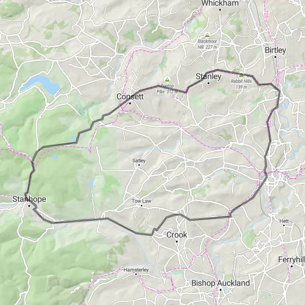 Map miniature of "Durham Countryside Road Escape" cycling inspiration in Tees Valley and Durham, United Kingdom. Generated by Tarmacs.app cycling route planner