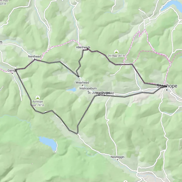 Map miniature of "Challenging Road Cycling Adventure" cycling inspiration in Tees Valley and Durham, United Kingdom. Generated by Tarmacs.app cycling route planner