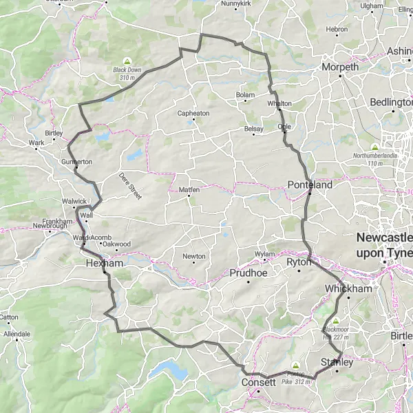 Map miniature of "The Scenic Circuit" cycling inspiration in Tees Valley and Durham, United Kingdom. Generated by Tarmacs.app cycling route planner