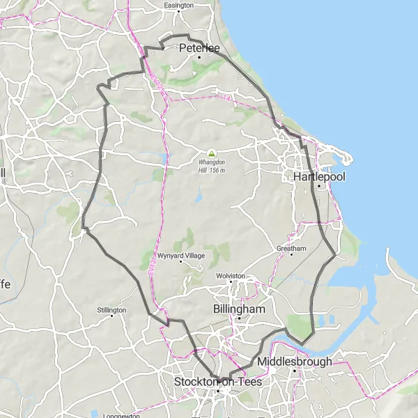 Map miniature of "Coastal Explorer" cycling inspiration in Tees Valley and Durham, United Kingdom. Generated by Tarmacs.app cycling route planner