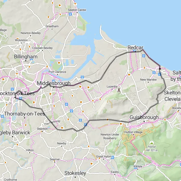 Map miniature of "Tees Valley Loop" cycling inspiration in Tees Valley and Durham, United Kingdom. Generated by Tarmacs.app cycling route planner