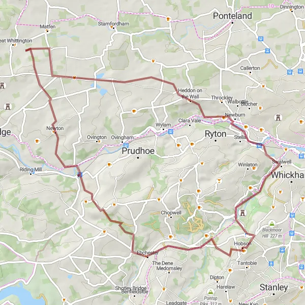 Map miniature of "Durham Gravel Adventure" cycling inspiration in Tees Valley and Durham, United Kingdom. Generated by Tarmacs.app cycling route planner