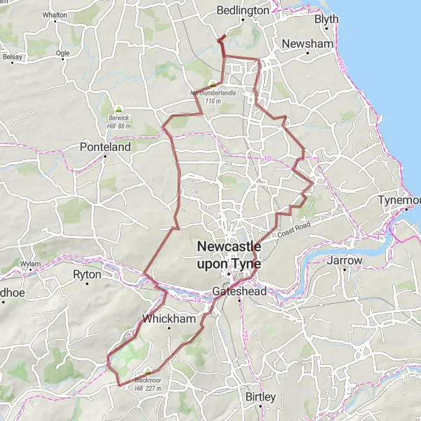 Map miniature of "Gravel Adventure" cycling inspiration in Tees Valley and Durham, United Kingdom. Generated by Tarmacs.app cycling route planner