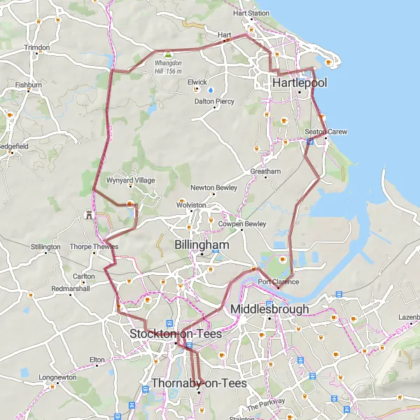 Map miniature of "Wilder Side Gravel Route" cycling inspiration in Tees Valley and Durham, United Kingdom. Generated by Tarmacs.app cycling route planner