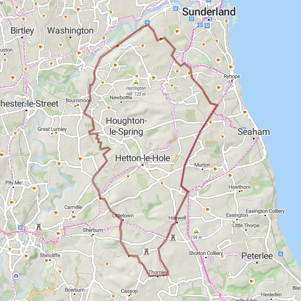 Map miniature of "Shadforth and Haswell Gravel Route" cycling inspiration in Tees Valley and Durham, United Kingdom. Generated by Tarmacs.app cycling route planner