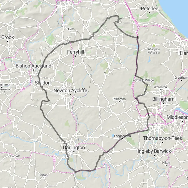 Map miniature of "Wynyard Village Loop" cycling inspiration in Tees Valley and Durham, United Kingdom. Generated by Tarmacs.app cycling route planner