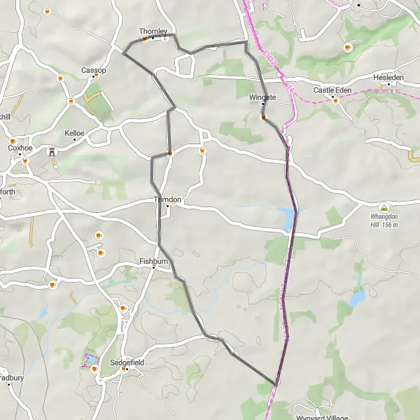 Map miniature of "Station Town and Thornley Road Route" cycling inspiration in Tees Valley and Durham, United Kingdom. Generated by Tarmacs.app cycling route planner