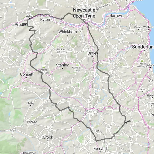 Map miniature of "Quebec to Shadforth" cycling inspiration in Tees Valley and Durham, United Kingdom. Generated by Tarmacs.app cycling route planner