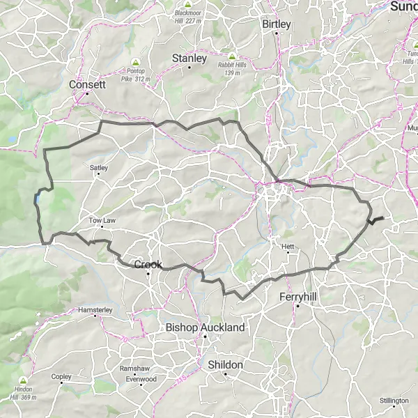 Map miniature of "Todhills Adventure" cycling inspiration in Tees Valley and Durham, United Kingdom. Generated by Tarmacs.app cycling route planner