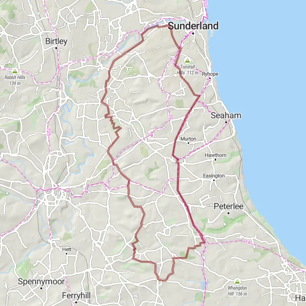 Map miniature of "Trimdon and Shadforth Gravel Loop" cycling inspiration in Tees Valley and Durham, United Kingdom. Generated by Tarmacs.app cycling route planner