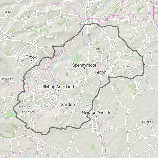 Map miniature of "Trimdon and Ferryhill Station Road Adventure" cycling inspiration in Tees Valley and Durham, United Kingdom. Generated by Tarmacs.app cycling route planner