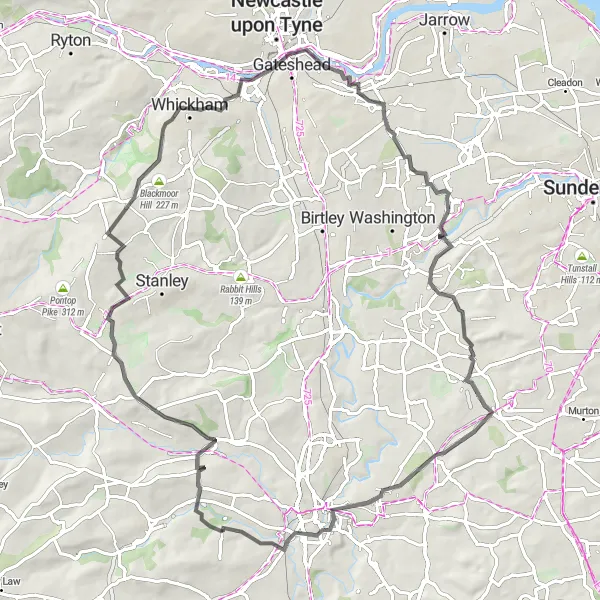 Map miniature of "Dreamy Durham and Historic Hills" cycling inspiration in Tees Valley and Durham, United Kingdom. Generated by Tarmacs.app cycling route planner