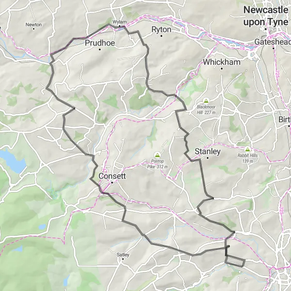 Map miniature of "Countryside Retreat and Natural Wonders" cycling inspiration in Tees Valley and Durham, United Kingdom. Generated by Tarmacs.app cycling route planner