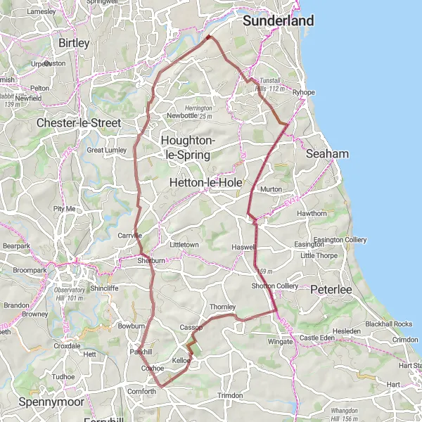 Map miniature of "Discover County Durham Gravel Ride" cycling inspiration in Tees Valley and Durham, United Kingdom. Generated by Tarmacs.app cycling route planner
