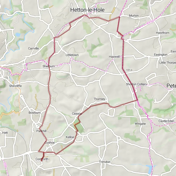 Map miniature of "Durham Gravel Adventure" cycling inspiration in Tees Valley and Durham, United Kingdom. Generated by Tarmacs.app cycling route planner