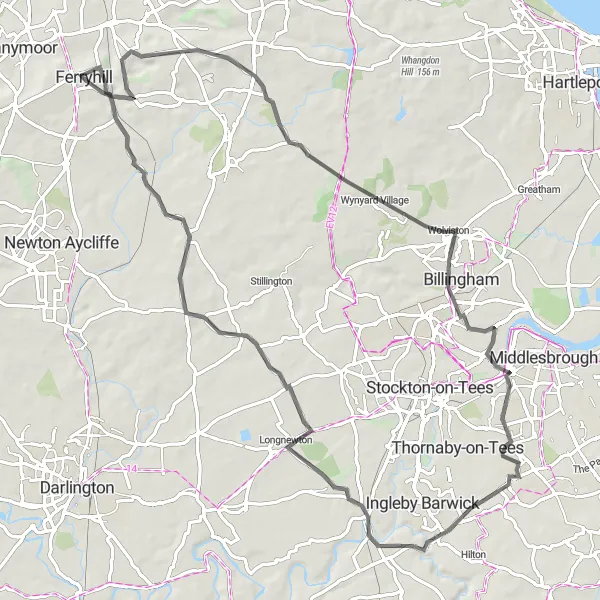 Map miniature of "Tees Valley Loop" cycling inspiration in Tees Valley and Durham, United Kingdom. Generated by Tarmacs.app cycling route planner