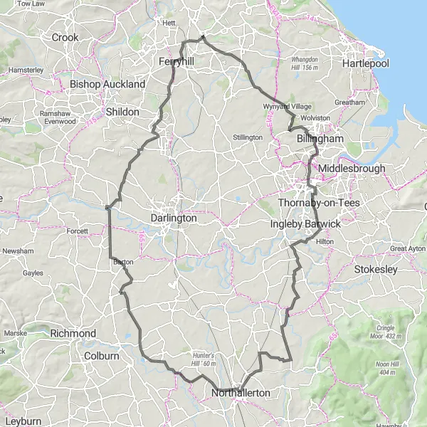 Map miniature of "Discover Wynyard Village: Road Cycling Excursion" cycling inspiration in Tees Valley and Durham, United Kingdom. Generated by Tarmacs.app cycling route planner
