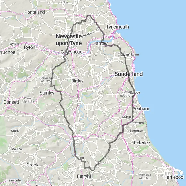 Map miniature of "Ultimate Northern Adventure: West Cornforth Endeavor" cycling inspiration in Tees Valley and Durham, United Kingdom. Generated by Tarmacs.app cycling route planner