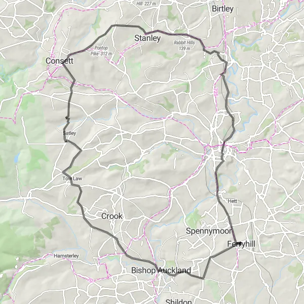 Map miniature of "Durham Heritage Ride" cycling inspiration in Tees Valley and Durham, United Kingdom. Generated by Tarmacs.app cycling route planner