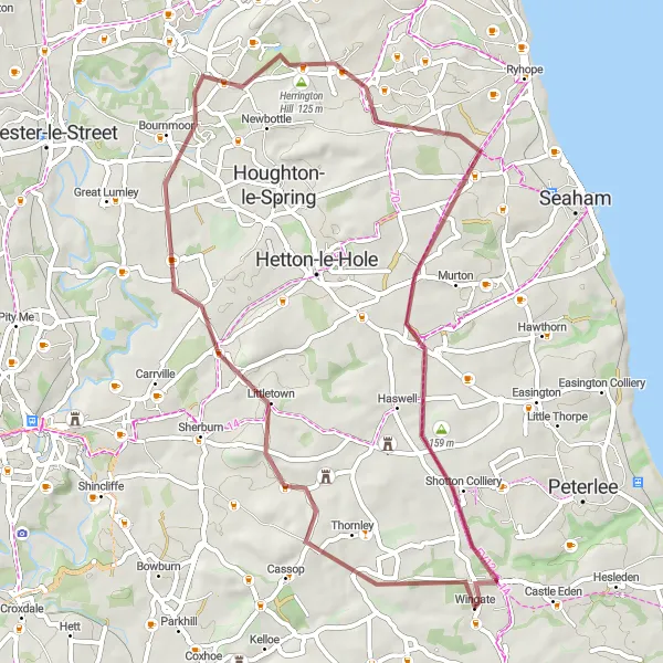 Map miniature of "West Rainton to Wingate Loop" cycling inspiration in Tees Valley and Durham, United Kingdom. Generated by Tarmacs.app cycling route planner