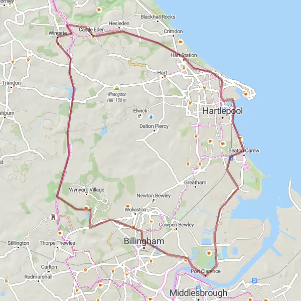 Map miniature of "Castle Eden Gravel Route" cycling inspiration in Tees Valley and Durham, United Kingdom. Generated by Tarmacs.app cycling route planner