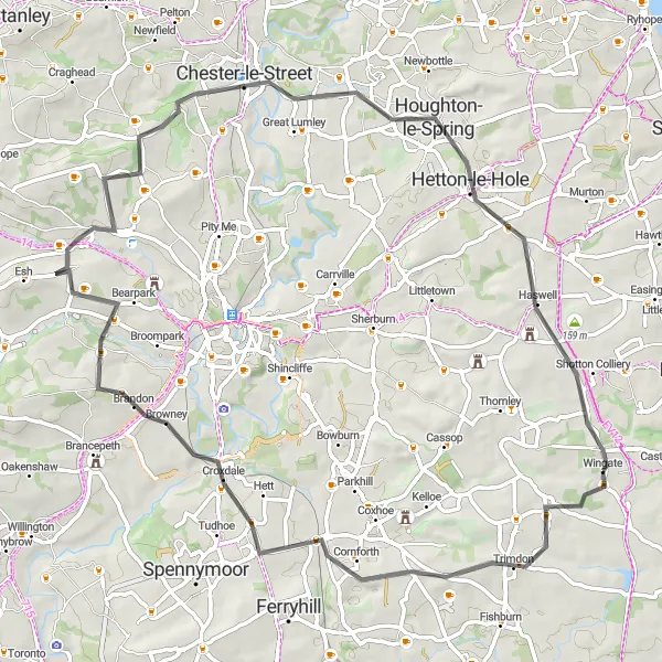 Map miniature of "The Durham Countryside Road Loop" cycling inspiration in Tees Valley and Durham, United Kingdom. Generated by Tarmacs.app cycling route planner