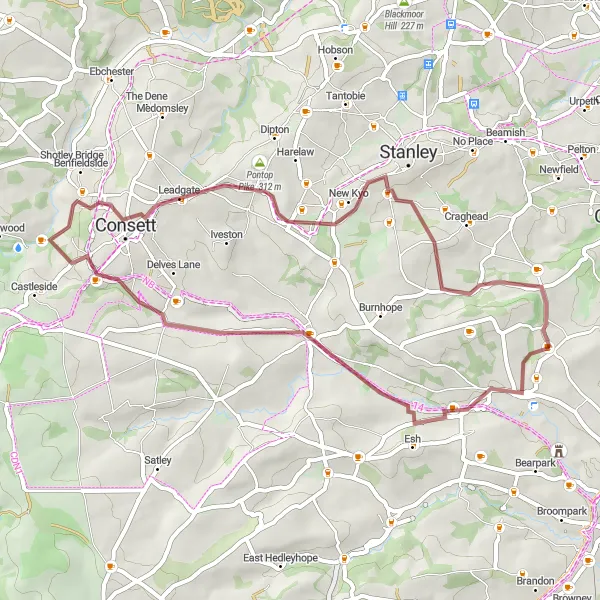 Map miniature of "Newbiggin Excursion" cycling inspiration in Tees Valley and Durham, United Kingdom. Generated by Tarmacs.app cycling route planner