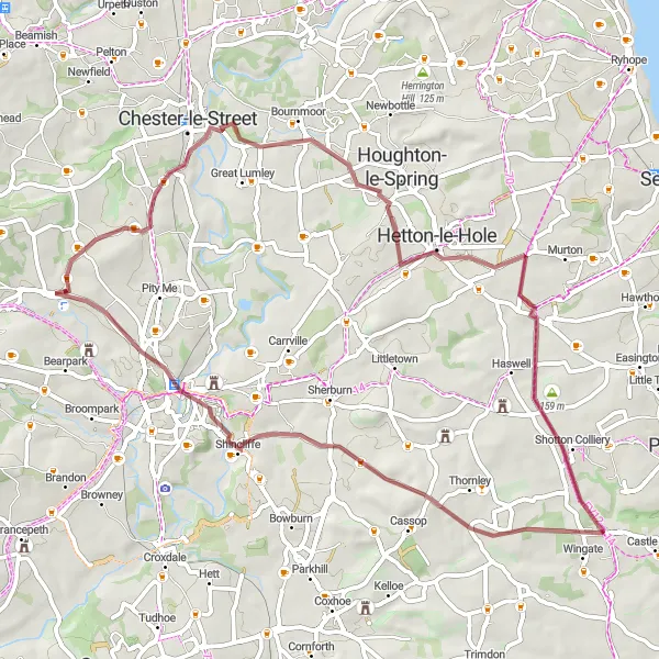 Map miniature of "Nettlesworth Gravel Ride" cycling inspiration in Tees Valley and Durham, United Kingdom. Generated by Tarmacs.app cycling route planner