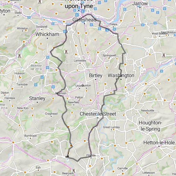 Map miniature of "Sacriston Heritage Ride" cycling inspiration in Tees Valley and Durham, United Kingdom. Generated by Tarmacs.app cycling route planner