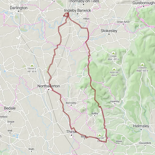 Map miniature of "Thirsk Gravel Adventure" cycling inspiration in Tees Valley and Durham, United Kingdom. Generated by Tarmacs.app cycling route planner