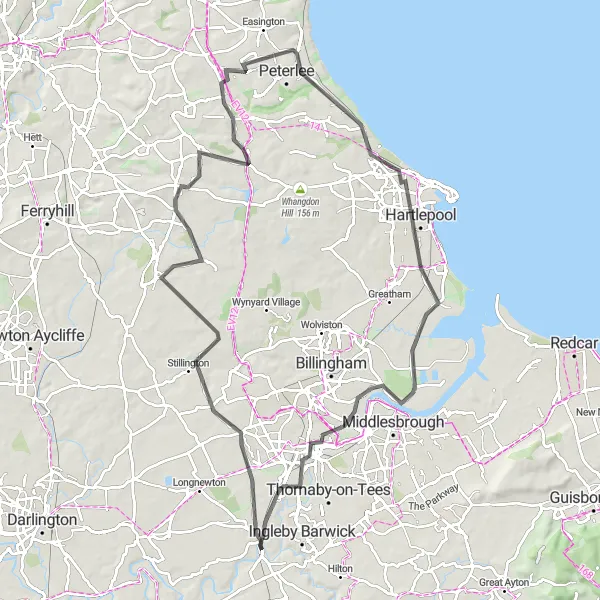 Map miniature of "Hartlepool to Egglescliffe Adventure" cycling inspiration in Tees Valley and Durham, United Kingdom. Generated by Tarmacs.app cycling route planner