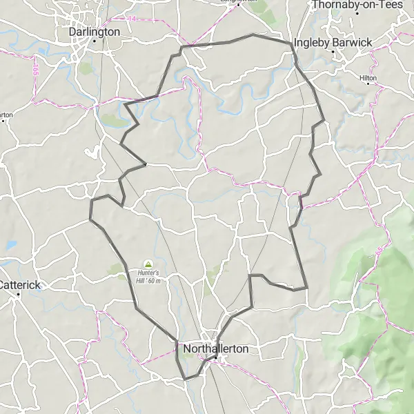 Map miniature of "East Rounton Loop" cycling inspiration in Tees Valley and Durham, United Kingdom. Generated by Tarmacs.app cycling route planner