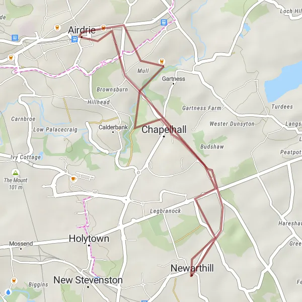 Map miniature of "Newarthill and Craigneuk Gravel Loop" cycling inspiration in West Central Scotland, United Kingdom. Generated by Tarmacs.app cycling route planner