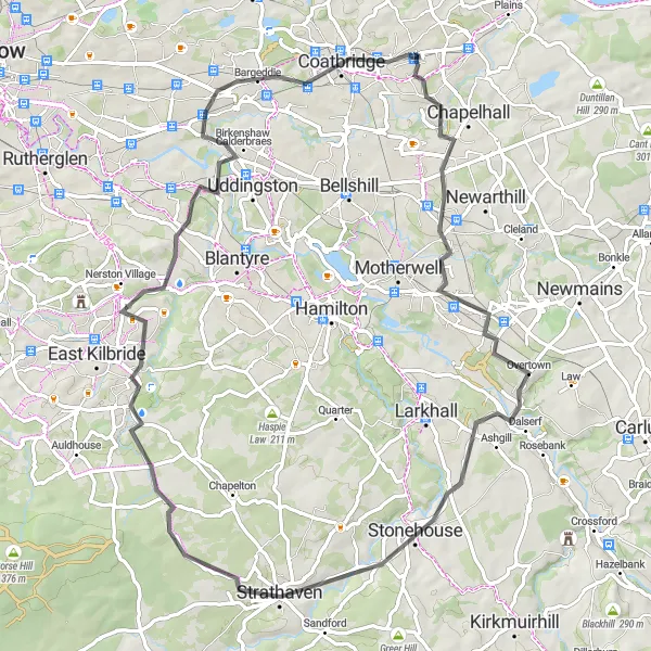 Map miniature of "Scenic Countryside Ride" cycling inspiration in West Central Scotland, United Kingdom. Generated by Tarmacs.app cycling route planner