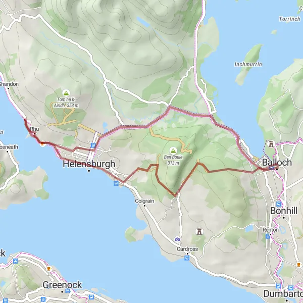 Map miniature of "Gravel Paths and Coastal Delights" cycling inspiration in West Central Scotland, United Kingdom. Generated by Tarmacs.app cycling route planner