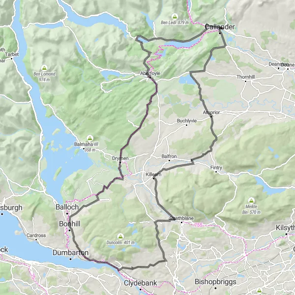 Map miniature of "The Lochs and Woods of West Central Scotland" cycling inspiration in West Central Scotland, United Kingdom. Generated by Tarmacs.app cycling route planner