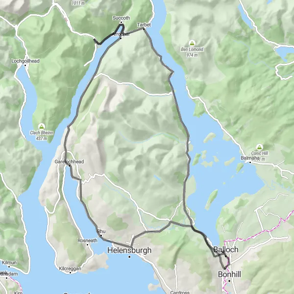 Map miniature of "The Scenic Splendors of Loch Lomond" cycling inspiration in West Central Scotland, United Kingdom. Generated by Tarmacs.app cycling route planner