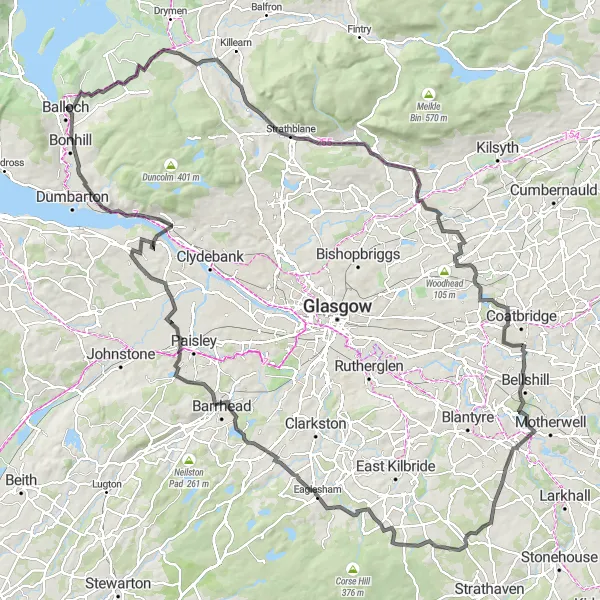 Map miniature of "The West Highland Road Adventure" cycling inspiration in West Central Scotland, United Kingdom. Generated by Tarmacs.app cycling route planner