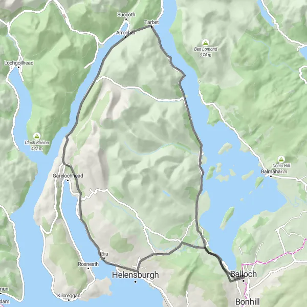 Map miniature of "Lochside Delights and Mountain Wonders" cycling inspiration in West Central Scotland, United Kingdom. Generated by Tarmacs.app cycling route planner