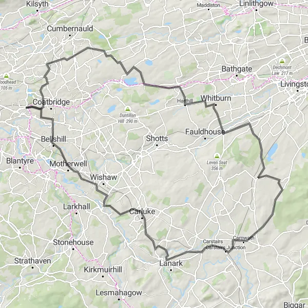 Map miniature of "Coastal Adventure from Bargeddie" cycling inspiration in West Central Scotland, United Kingdom. Generated by Tarmacs.app cycling route planner