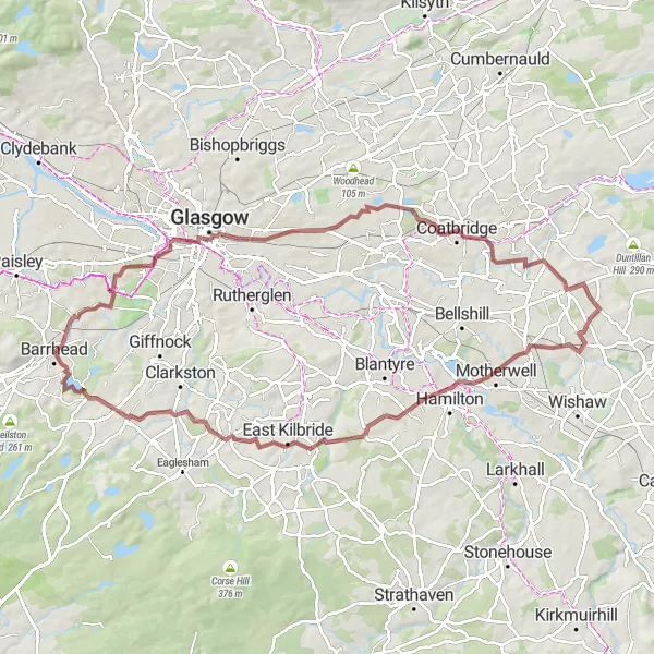 Map miniature of "Barrhead to Coatbridge Loop" cycling inspiration in West Central Scotland, United Kingdom. Generated by Tarmacs.app cycling route planner