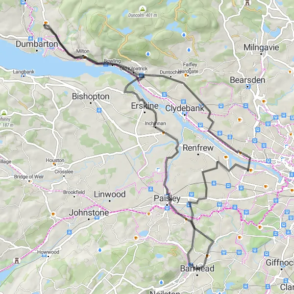 Map miniature of "Barrhead to Ralston Loop" cycling inspiration in West Central Scotland, United Kingdom. Generated by Tarmacs.app cycling route planner