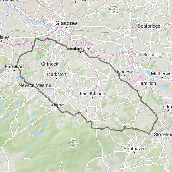 Map miniature of "Hillside Loop" cycling inspiration in West Central Scotland, United Kingdom. Generated by Tarmacs.app cycling route planner